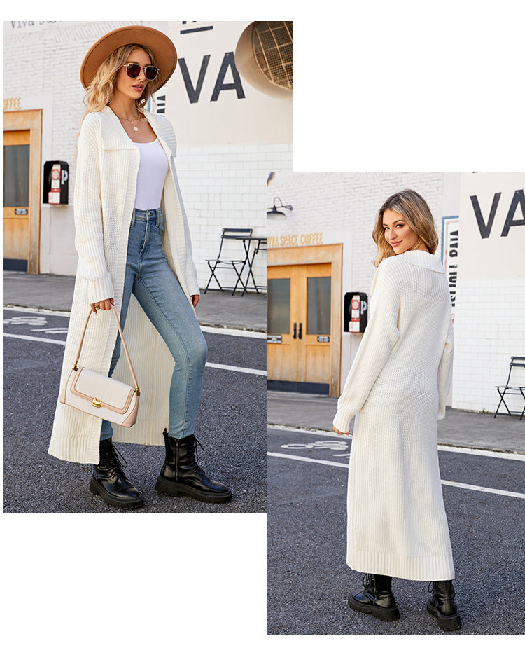 Dam Lång Kofta Med Revers Minimalistisk Akryl-2