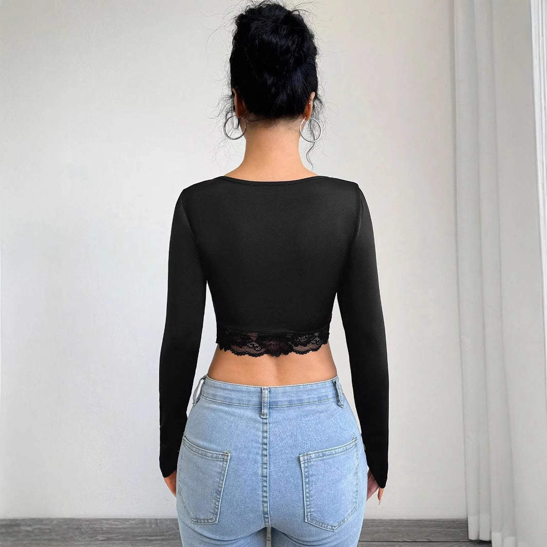 Dam T-shirt Långärmad V-ringad Mönster 100% Bomull-3