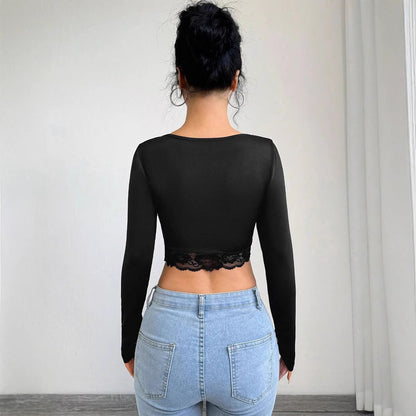 Dam T-shirt Långärmad V-ringad Mönster 100% Bomull-3