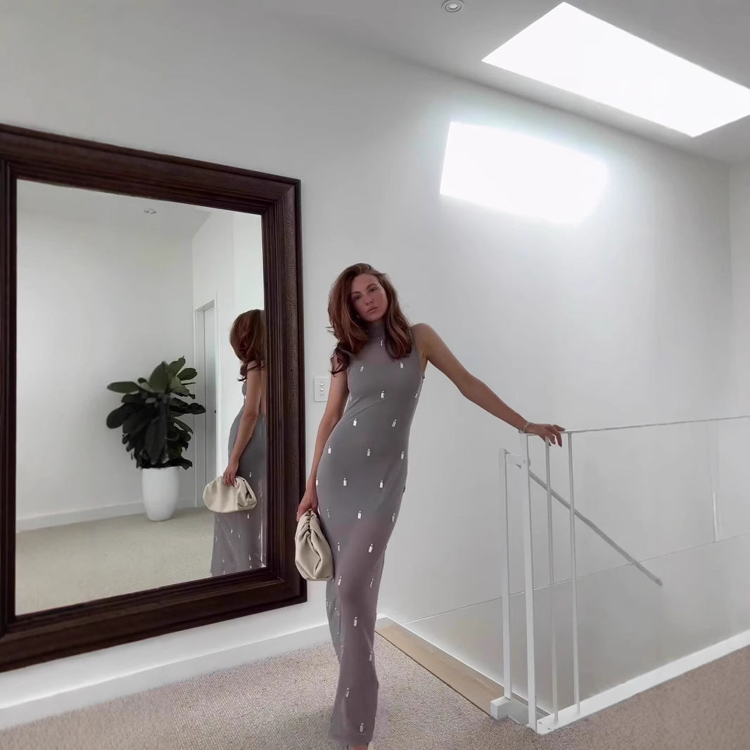 Fina Dam Klänningar Halvkrage Monokrom Mjuk Utan Ärmar-2