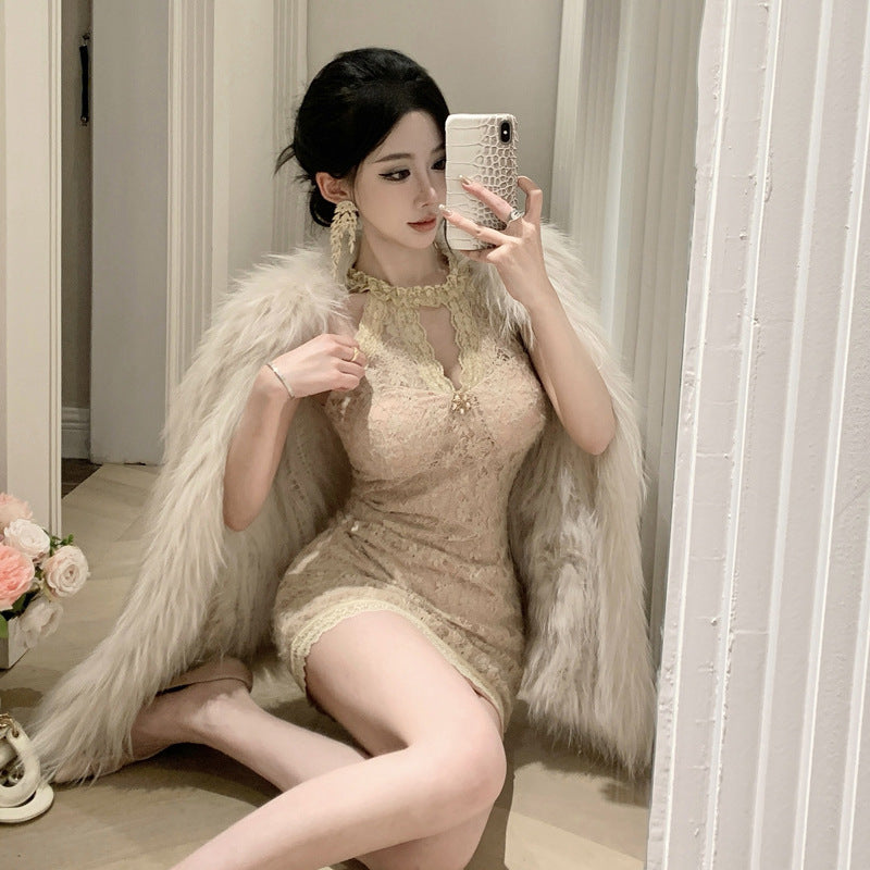 Damklänning Bodycon Halterneck Högkvalitativt Tyg-4