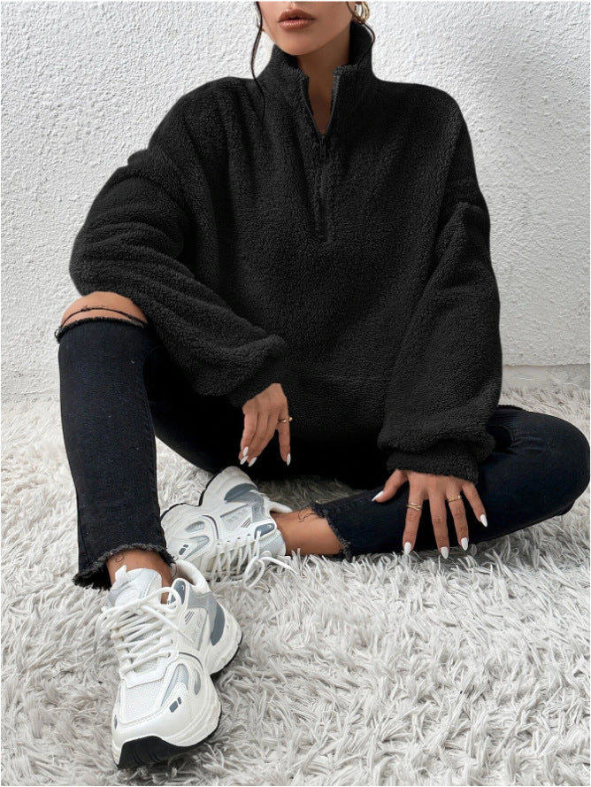 Variant image for Dam Sweatshirt Plush med Kängurufickor och Stativkrage-3