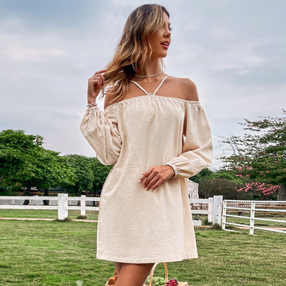 Dam Klänning Off-Shoulder A-Linje Polyester Fina Dam Klänningar-5