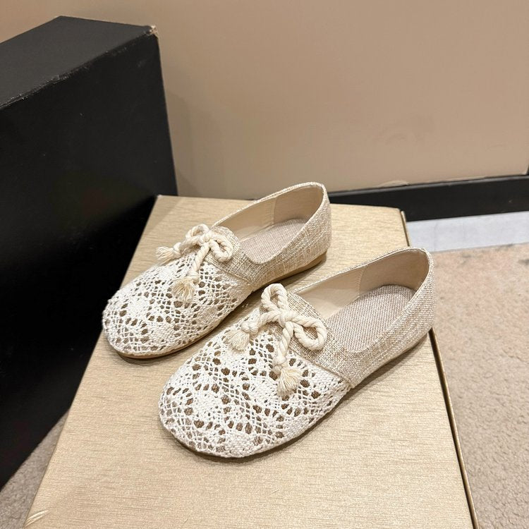 Kvinnors Ballerinas Virkad Design Högkvalitativt Material-4