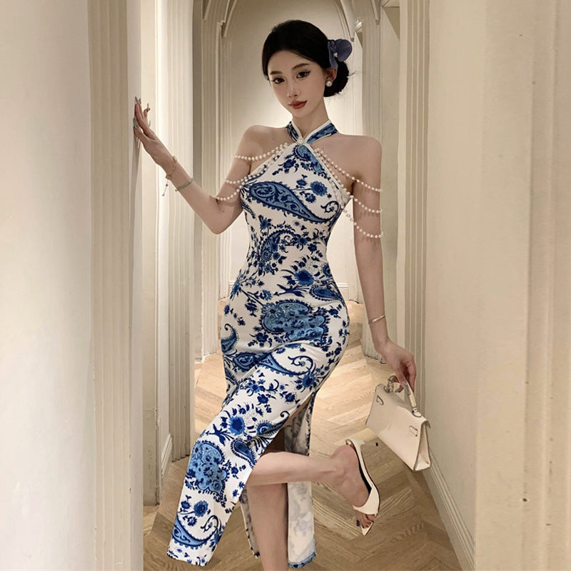 Variant image for Kvinnors Lång Klänning Halterneck Polyester Spandex-1