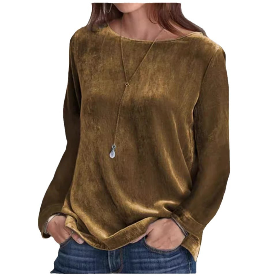 Dam Tröja Rundhalsad i Mjuk Sammet Casual-6