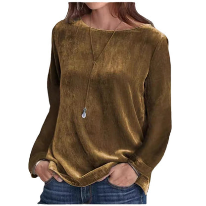 Dam Tröja Rundhalsad i Mjuk Sammet Casual-6