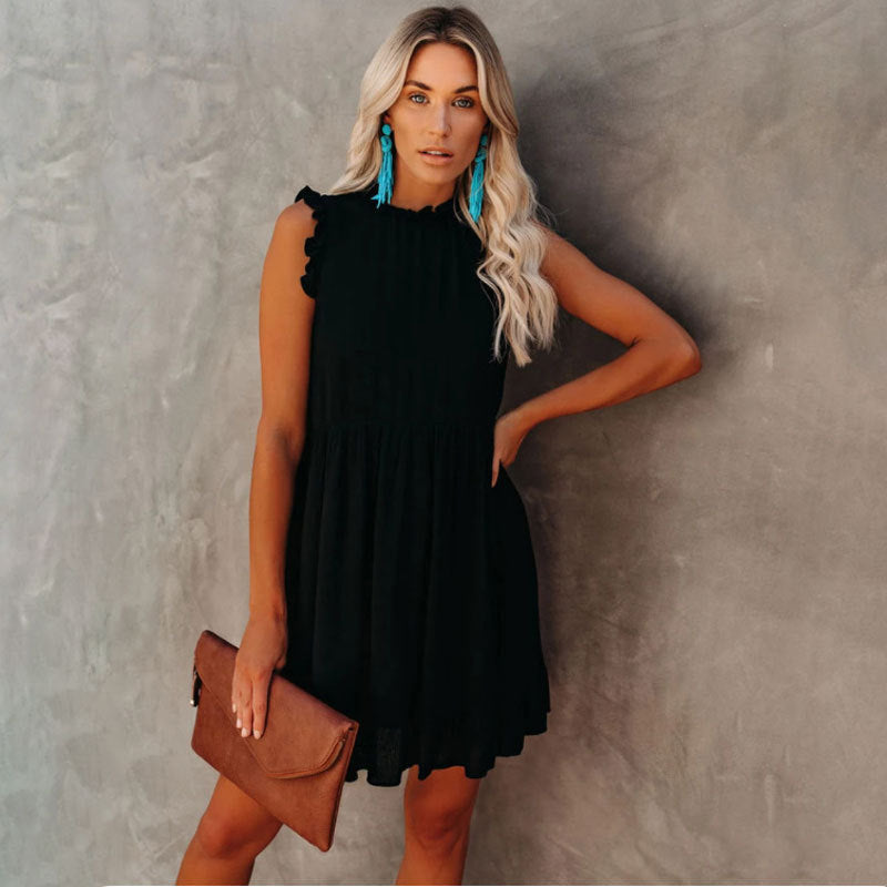 Kvinnors Ärmlös A-Linje Miniklänning Polyester-3