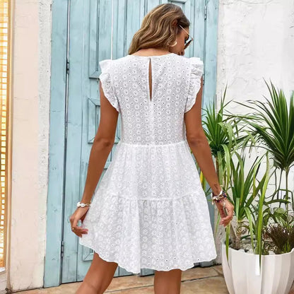 Dam Klänning Midi Blommigt Broderi i Bomull för Sommar och Fest 4