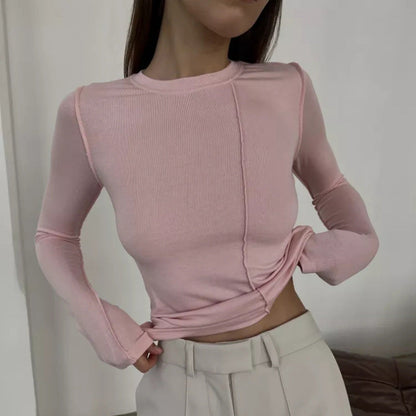 Kvinnors Långärmad Ribbskjorta Modern Design Mjuk Elastisk-1
