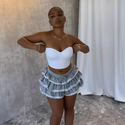 Dam Mini Kjol Rüschen Spandex Street Fashion-3