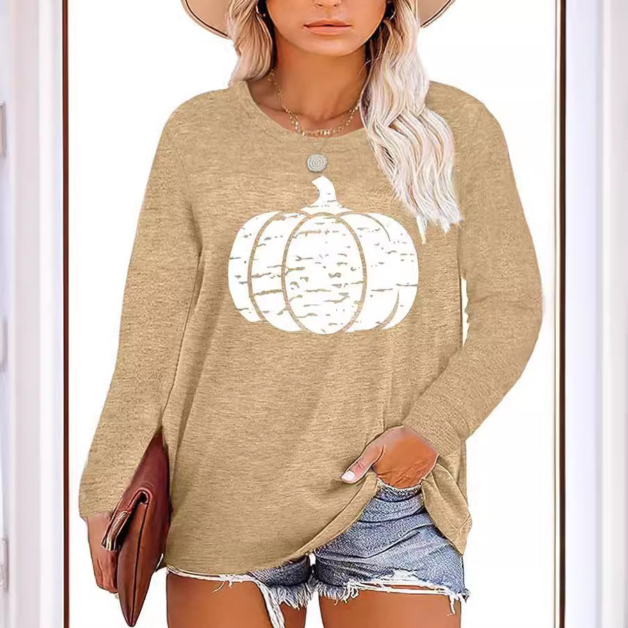 Långärmad T Shirt Dam i Mjuk Bomull med Grafiskt Pumpamotiv – Avslappnad Passform, Flera Storlekar 2