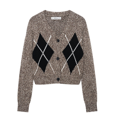 Kvinnors Cardigan Modern Karomönster Mjuk Stickad-1