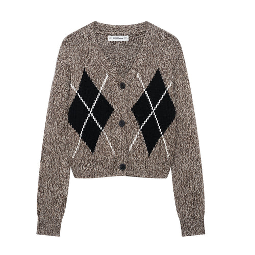 Kvinnors Cardigan Modern Karomönster Mjuk Stickad-1
