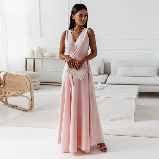 Maxi Klänning Dam V-hals Lång Polyester Elegant Snitt 1