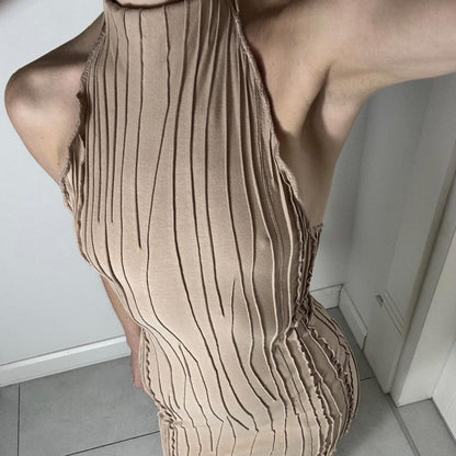 Dam Klänning Mini Med Vikningsdetaljer Ståkrage Mjukt Elastiskt Tyg 7