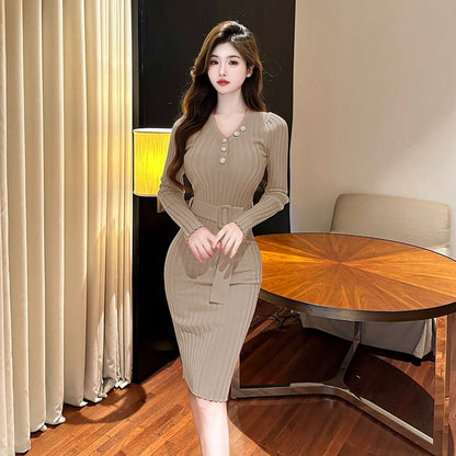 Damklänning Midi V-ringning Slim Fit Polyester-2