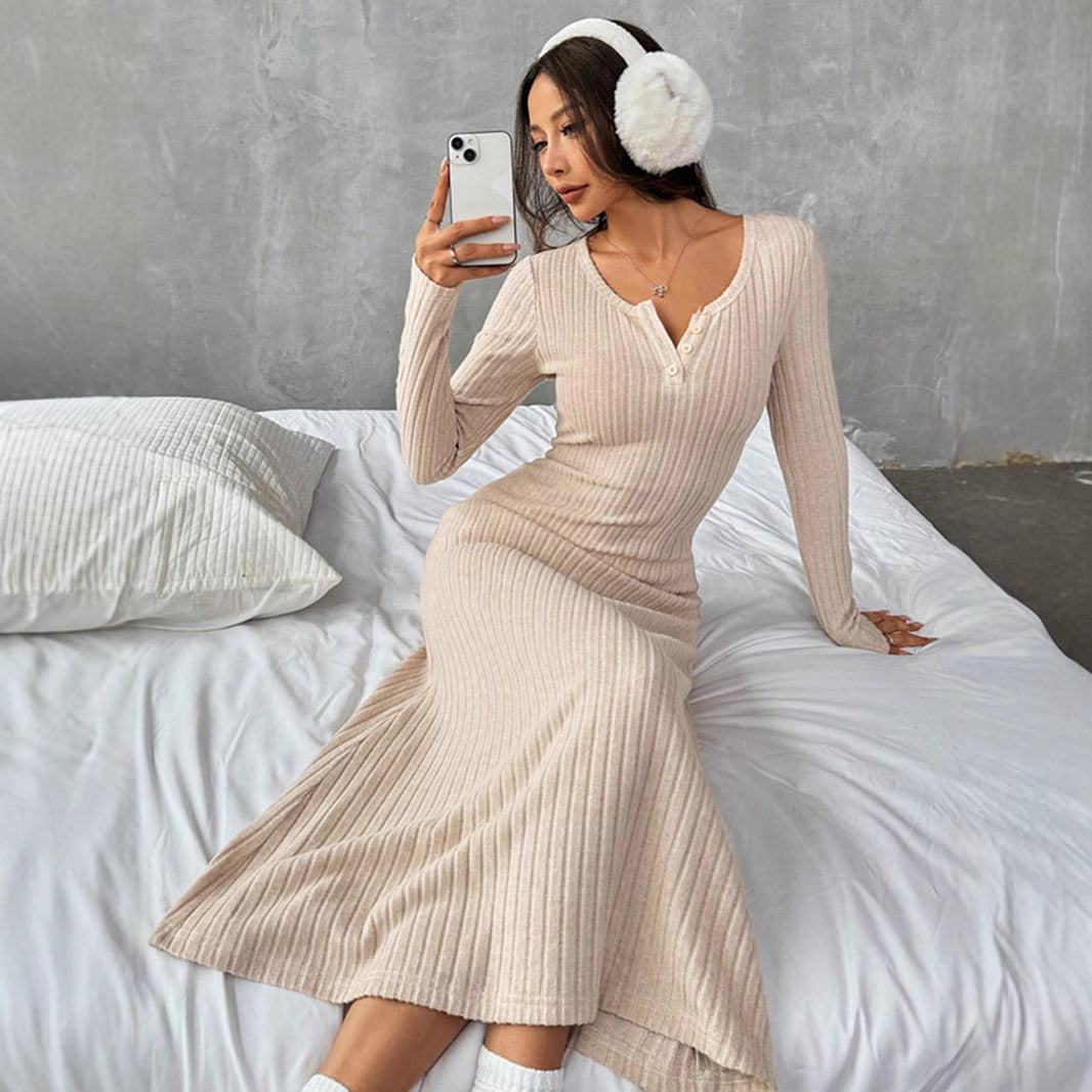 Damklänning A-Linje V-hals Polyester Fina Dam Klänningar-3