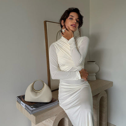 Dam Klänning Wrap Elegant Långärmad Andningsbart Material-2