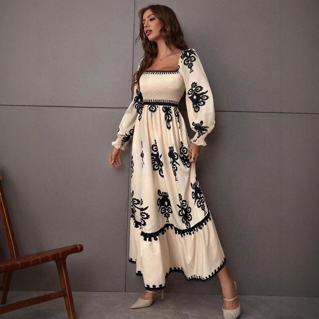 Dam Maxi Klänning A-Line Långärmad Polyester Elegant Design-3