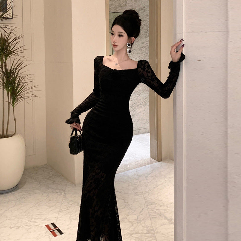 Kvinnors Mermaid Klänning Slim Fit Lång Polyester Elastan-3