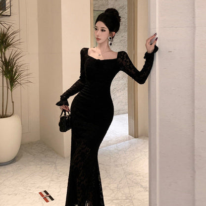 Kvinnors Mermaid Klänning Slim Fit Lång Polyester Elastan-3