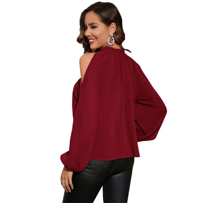 Dam Blus med Axelutdrag och Rüsch Detaljer – Lätt Andningsbart Tyg, Bred Elastisk Ärmar, Allsidig Design 6