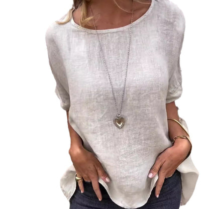 Dam T-shirt Löst Snitt Halv Ärmar Bomull-5
