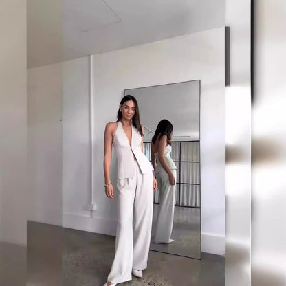 Dam Långa Byxor Ärmlös Design Högkvalitativt Tyg-4