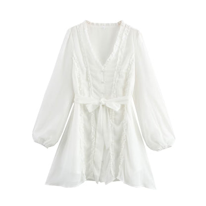 Dam A-Line Kjol V-ringning Volanger Högkvalitativt Tyg-6