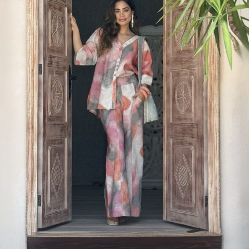 Variant image for Dam Set Hög Midja Bredbenade Byxor Polyester Spandex-1