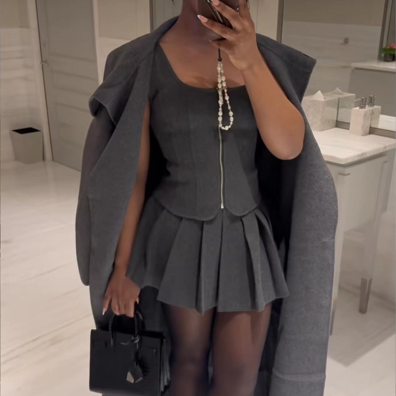 Kvinnor Topp Blixtlås Linjestruktur Andningsbart Material Fest Toppar-4