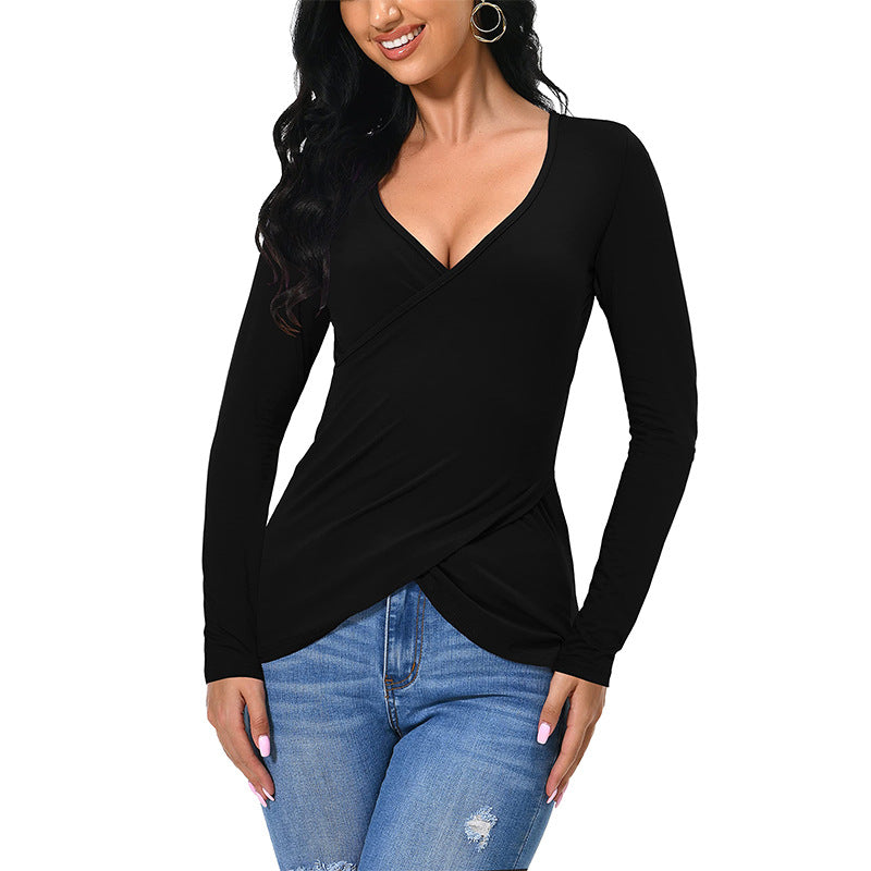 Dam T-shirt Långärmad Oregelbunden Design Polyester-5