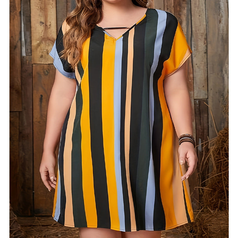 Dam Midi Kjol med Randiga Fladdermusärmar Polyester-1