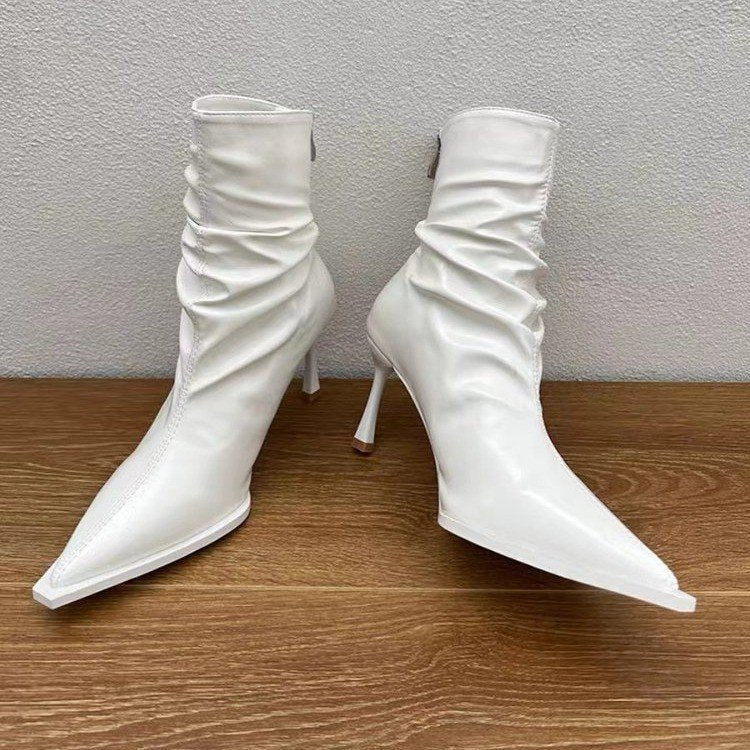 Kvinnor Ankelstövlar Spetsig Tå Slip-On Läder 3