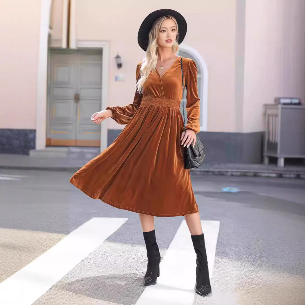 Kvinna Lång Klänning Veckad Polyester Pullover-6