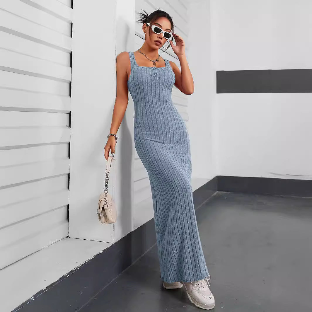 Damklänning A-Linje Midi Fyrkantig Halsringning Polyester-4