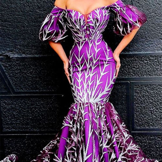 Kvinnors A-linje Klänning Off-Shoulder Polyester med Tre-Kvart Ärmar-1