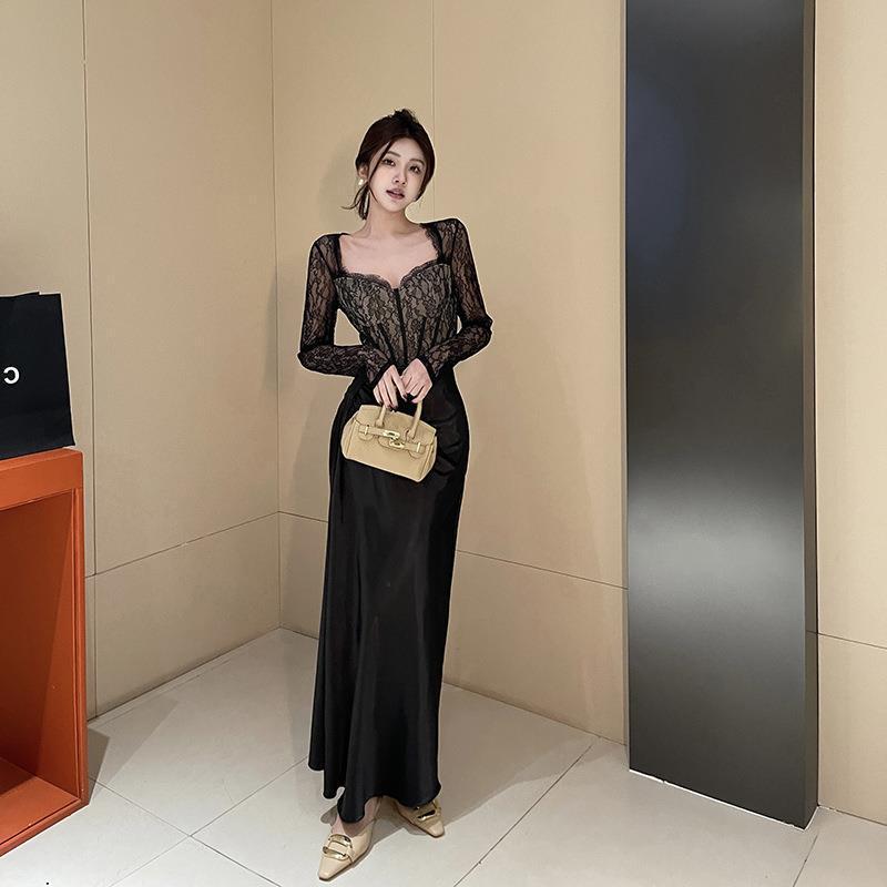 Kvinnors Aftonklänning Spets Draperad Satin Med Hjärformad Halsringning 4