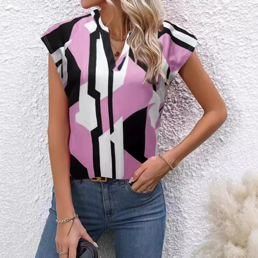 Kvinnors T-shirt V-ringning Färgblockering Polyester 5