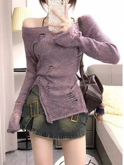 Variant image for Dam Tröja Slim Fit Öppen Axel Polyester med Hålmönster-4