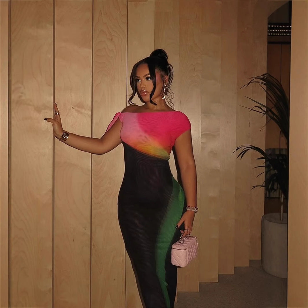 Damklänning Bodycon Asymmetrisk Hals Lång Polyester-2