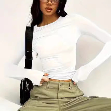 Långärmad T-shirt Dam Cirkulär Halsringning Polyester-3