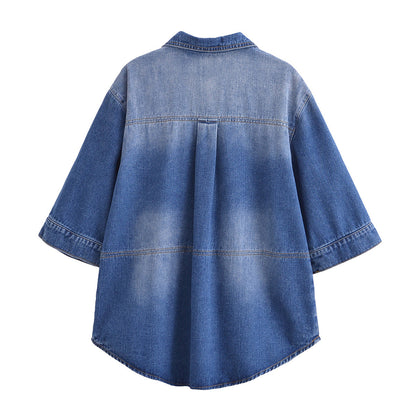 Dam Cardigan Set Denim Spetsdetaljer Polyester Elastan-4