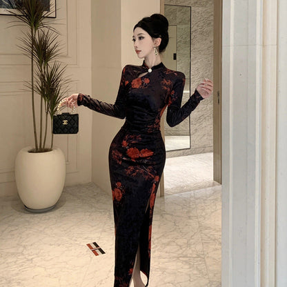 Dam Festklänning Slim-Fit Lång Högkvalitativt Tyg-4