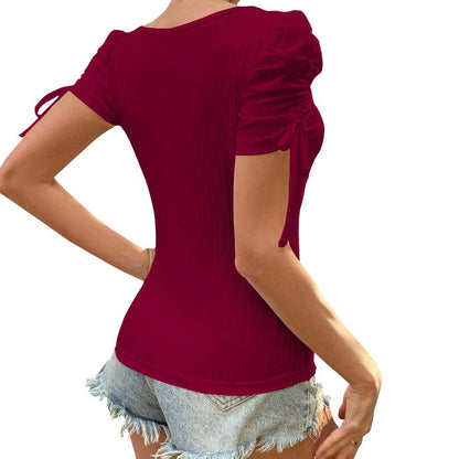 Kvinnors Topp med Fyrkantig Halsringning och Rüsch Detaljer i Mjukt Elastiskt Tyg – Elegant och Bekväm Stil 6