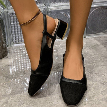 Kvinnors Slingback Pumpar Spetsig Tå Syntetiskt Läder Blockhäl-2