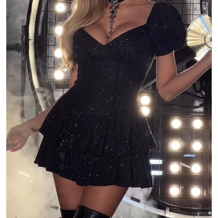 Kvinnor Klänning Fyrkantig Halsringning Puffärmar Polyester-2