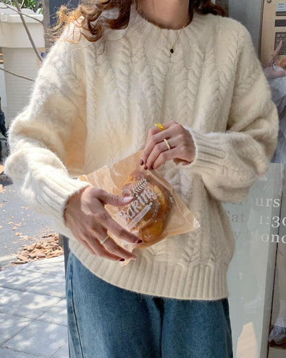 Dam Stickad Tröja Löst Vridmönster Mjuk Material 3