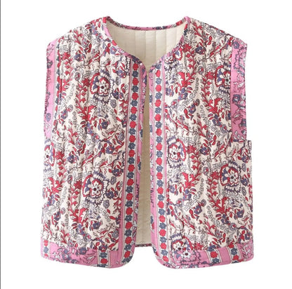 Blommige Damenweste – Quiltierte ärmellose Weste mit praktischen Seitentaschen, ideal für Übergangszeiten, Größen S bis XL 1